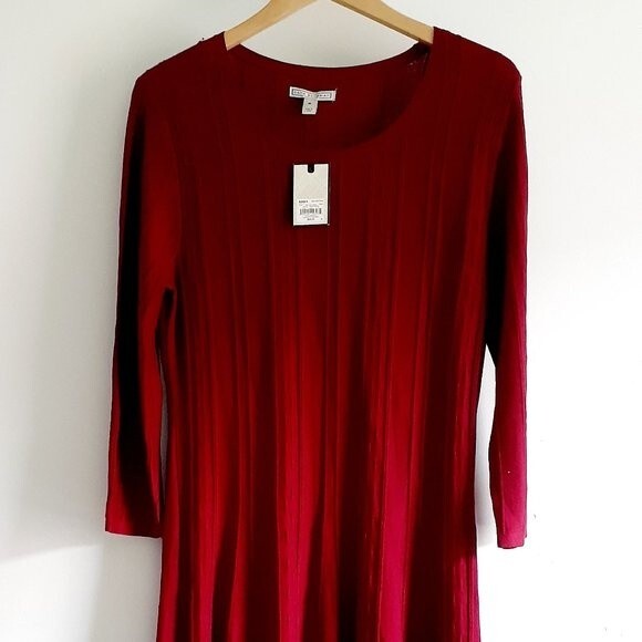 Dana Buchman Viva Wine Red A-Line Silhouette Flowy 3/4 Sleeve Midi Dress Med NWT - Picture 5 of 15